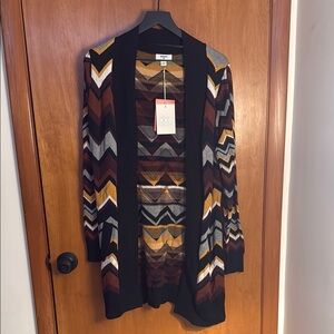 Missoni Black and Brown Cardigan Sweater with Geometric Pattern